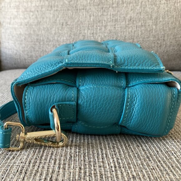 Chiara Ferretti Italy Leather Flap Over Woven Crossbody  Handbag Turquoise - Picture 6 of 16